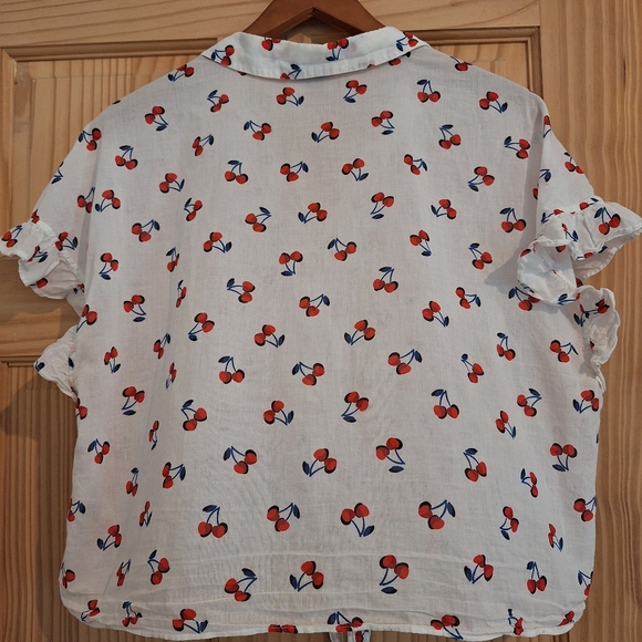 Kate Spade Cherry toss tie-front top, French cream, all cotton XL - Picture 4 of 10